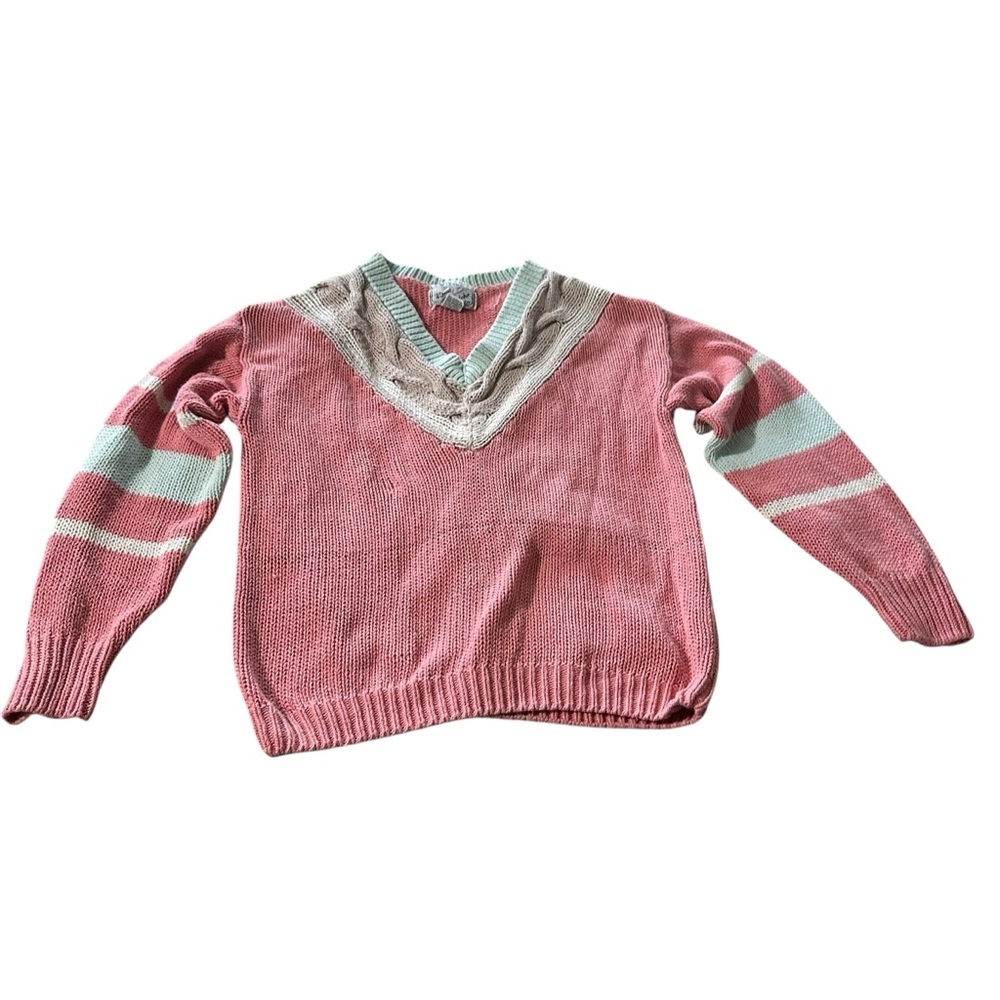 Vintage Pink and Cream V-Neck Sweater